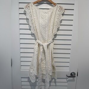 Zimmermann Cream White Lace Linen Mini Dress